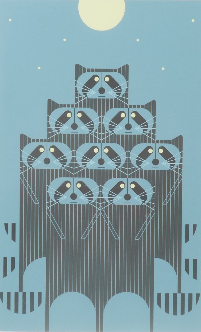 CHARLEY HARPER "RACCPACK" SERIGRAPH: HARPER, Charley, (American, 1922-2007): "Raccpack", Serigraph, sight size 16.75" x 11", pencil signed lower right, numbered 1276/2000 lower left, framed, 22" x 15.5".