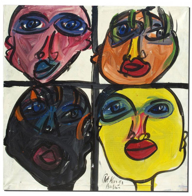 PETER KEIL PAINTING: KEIL, Peter, (German, 1942 - ): ''Four Square Portraits'', Oil/Canvas, 48'' x 48'', signed lower right, dated 92 Berlin, unframed.