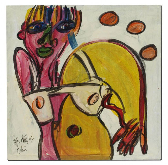 PETER KEIL PAINTING: KEIL, Peter, (German, 1942 - ): ''Female Nude, Oil/Canvas, 48'' x 48'', signed lower left, dated 92 Berlin, unframed.