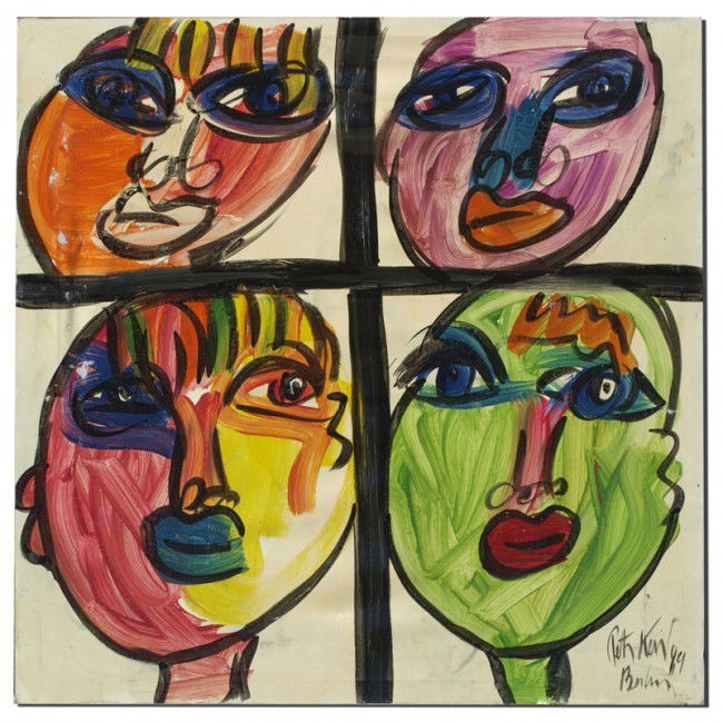 PETER KEIL PAINTING: KEIL, Peter, (German, 1942 - ): ''Four Heads,'' Oil/Canvas, 48'' x 48'', signed lower right, dated 89 Berlin, unframed.