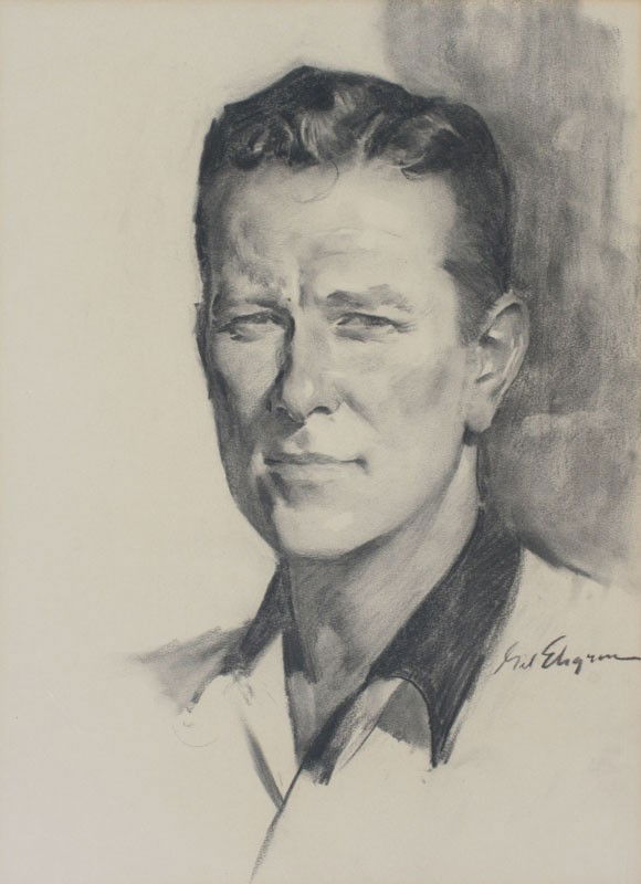 GIL ELVGREN PORTRAIT: ELVGREN, Gil, (American, 1914-1980): Portrait of a Young Gentleman, Charcoal, 18 1/4'' x 13 3/4'' sight size, unframed, signed.