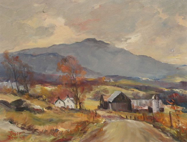 ROGER DEERING LANDSCAPE PAINTING: DEERING, Roger, (American, 1904): "Approaching Squall", Oil/Canvas, 14" x 18", signed lower left, titled verso, numbered 773, period frame with over all wear and missing paint, 21" x 25".