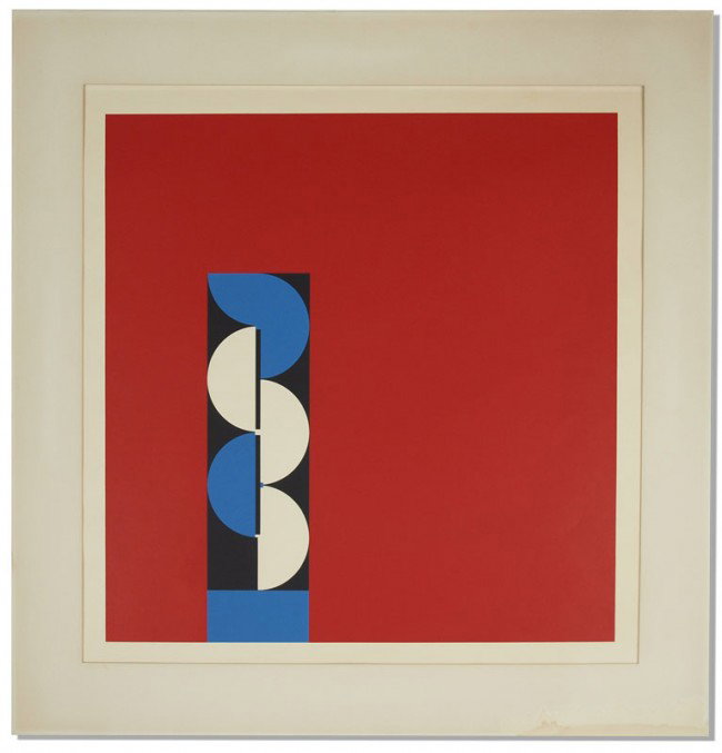 ERICH BUCHHOLZ ABSTRACT SERIGRAPH: BUCHHOLZ, Erich, (German, 1891-1972): ''Red Comp'', Serigraph, 23 1/2'' x 23 1/2'', pencil signed, titled and numbered 15/100 verso, also stamped Druck Edition Hoffmann, dated 1968, gilded frame with 