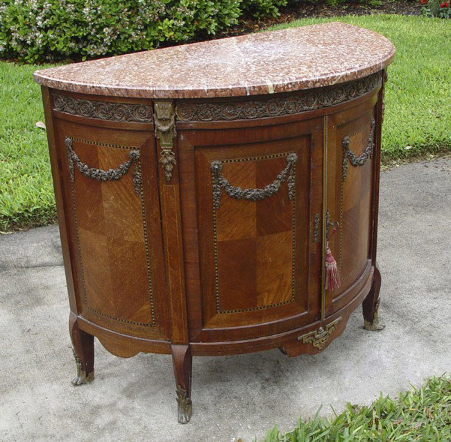 19TH CENTURY FRENCH MARBLE TOP DEMI-LUME COMMODE