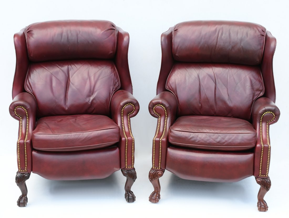 Pair Leather Robb Stucky Wingback Recliners