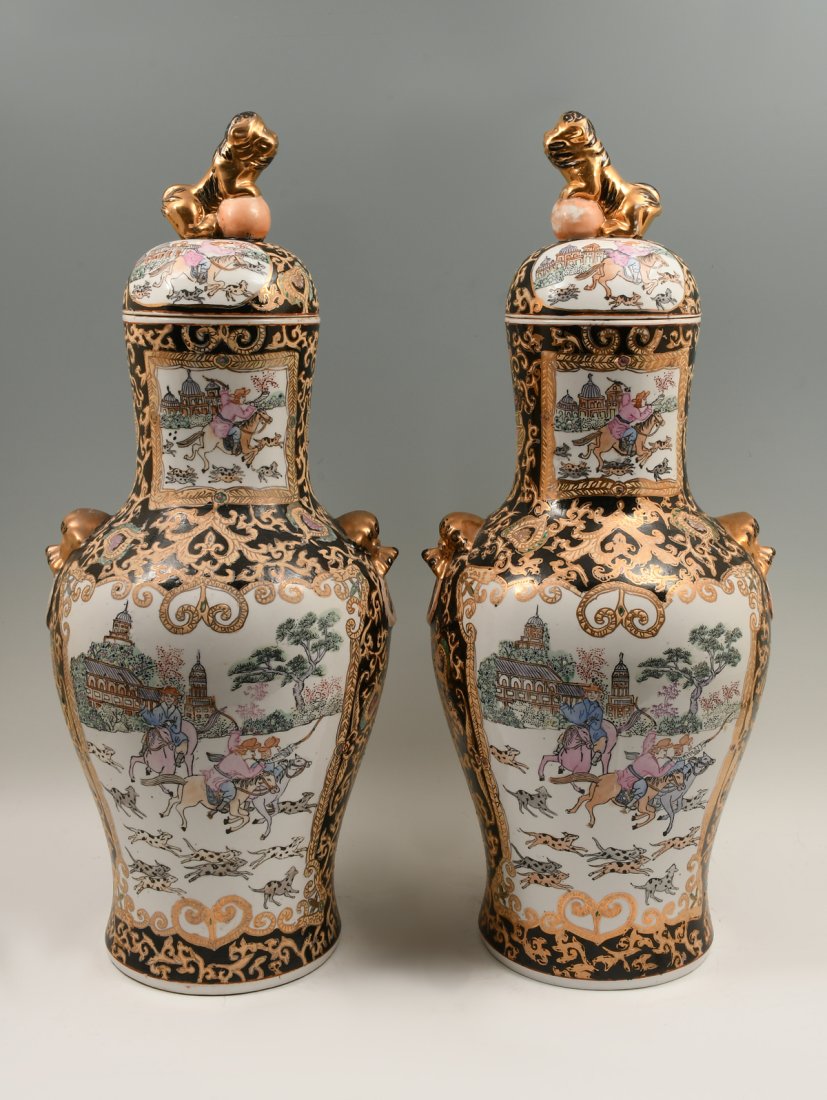 PAIR OF ORIENTAL FAMILLE NOIR COVERED VASES (1 of 8)