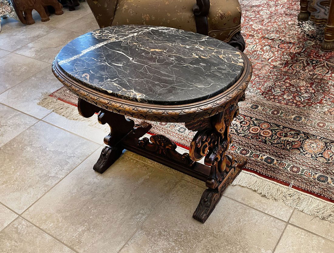 ITALIAN VARIEGATED MARBLE CARVED LOW TABLE (1 of 5)