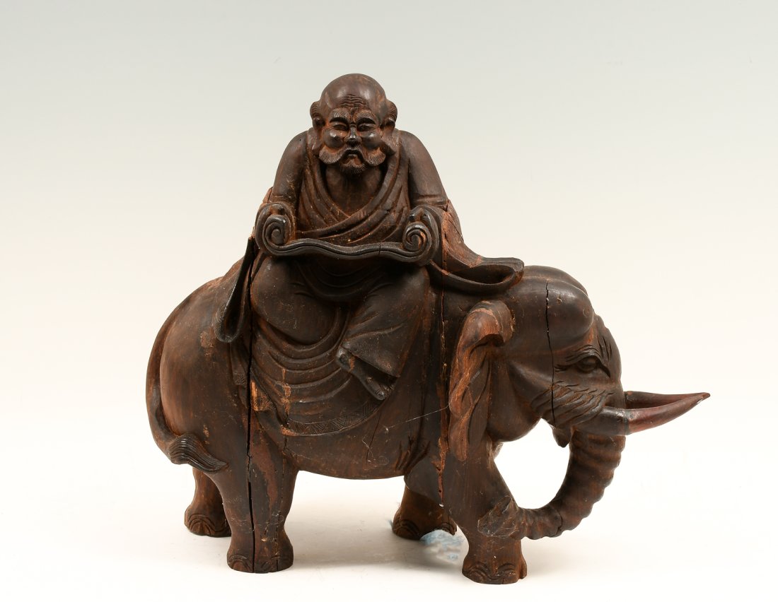 CARVED 19TH-CENTURY ASIAN ELEPHANT & RIDER (1 of 7)