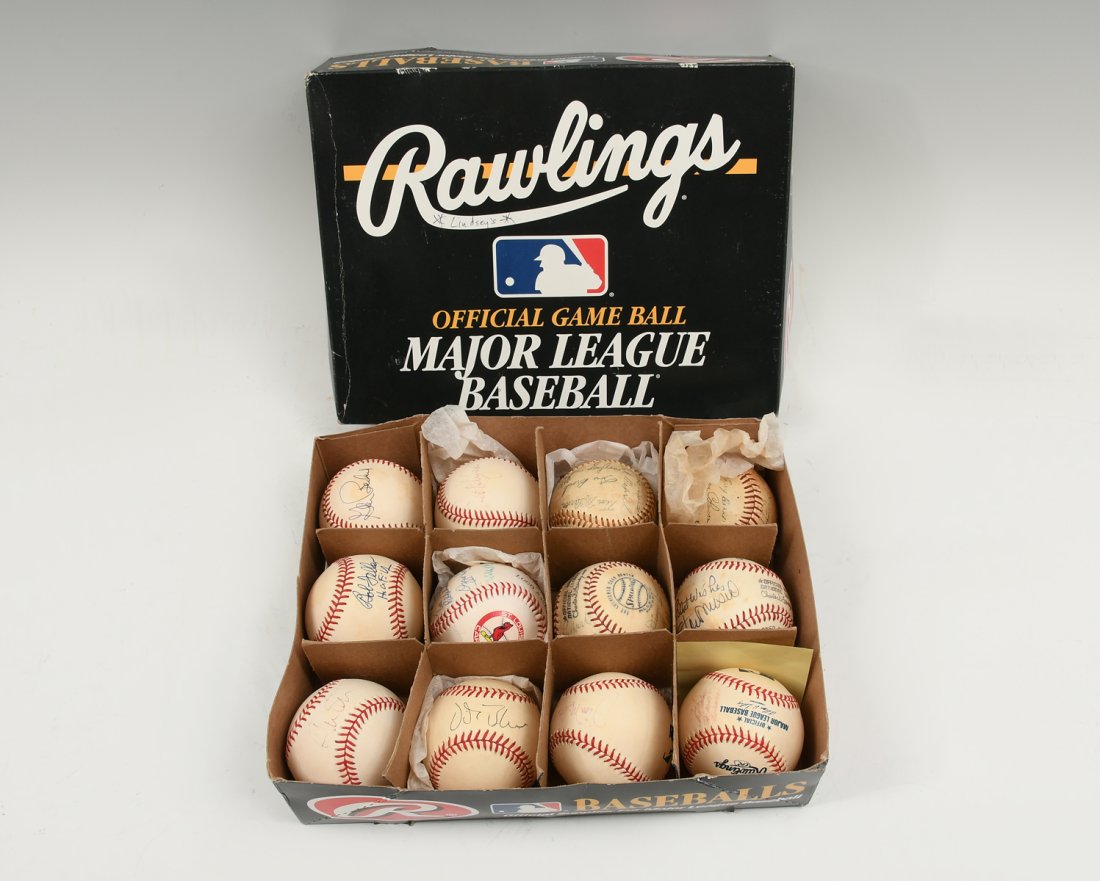 TEN SIGNED BASEBALLS: TEN SIGNED BASEBALLS: 1) Official Major League Baseball signed by "The Mad Hungarian" Al Hrabosky; 2) Jim "Mudcat" Grant; 3) Cardinals team signed ball with Red Schoendienst, Rick Wise, Bob Gibson, Lo