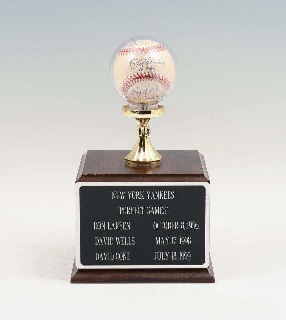 3 NY YANKEE PERFECT GAME PITCHERS SIGNED BASEBALL (1 of 5)