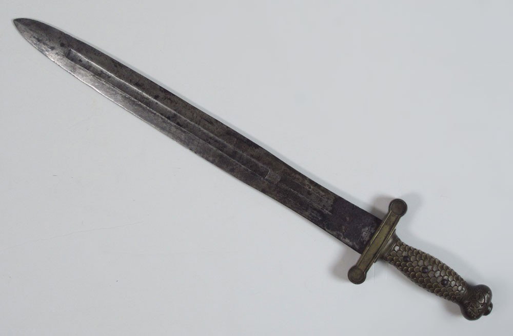 MODEL 1832 AMES FOOT ARTILLERY SWORD: MODEL 1832 AMES FOOT ARTILLERY SWORD: 18 3/4'' blade marked NP Ames Springfield, United States 1835 with inspectors initials JM. All brass hilt stamped ORD and HKC inspector. 24 1/2'' overall.