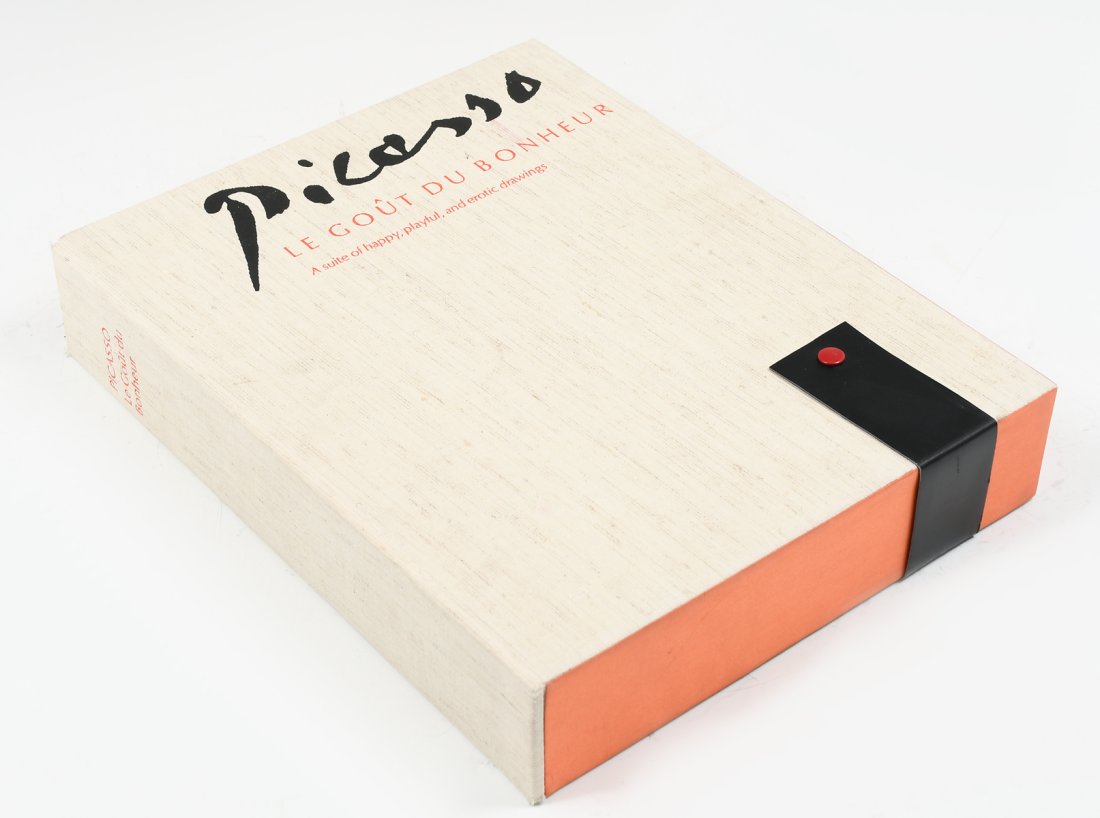 1970 PICASSO LE GOUT DU BONHEUR ABRAMS PORTFOLIO: 1970 PICASSO "LE GOUT DU BONHEUR" PORTFOLIO: Full title "Picasso, Le Gout Du Bonheur, A Suite of Happy, Playful, and Erotic Drawings" with introduction by Jean Marcenac, published by Harry N. Abrams, 
