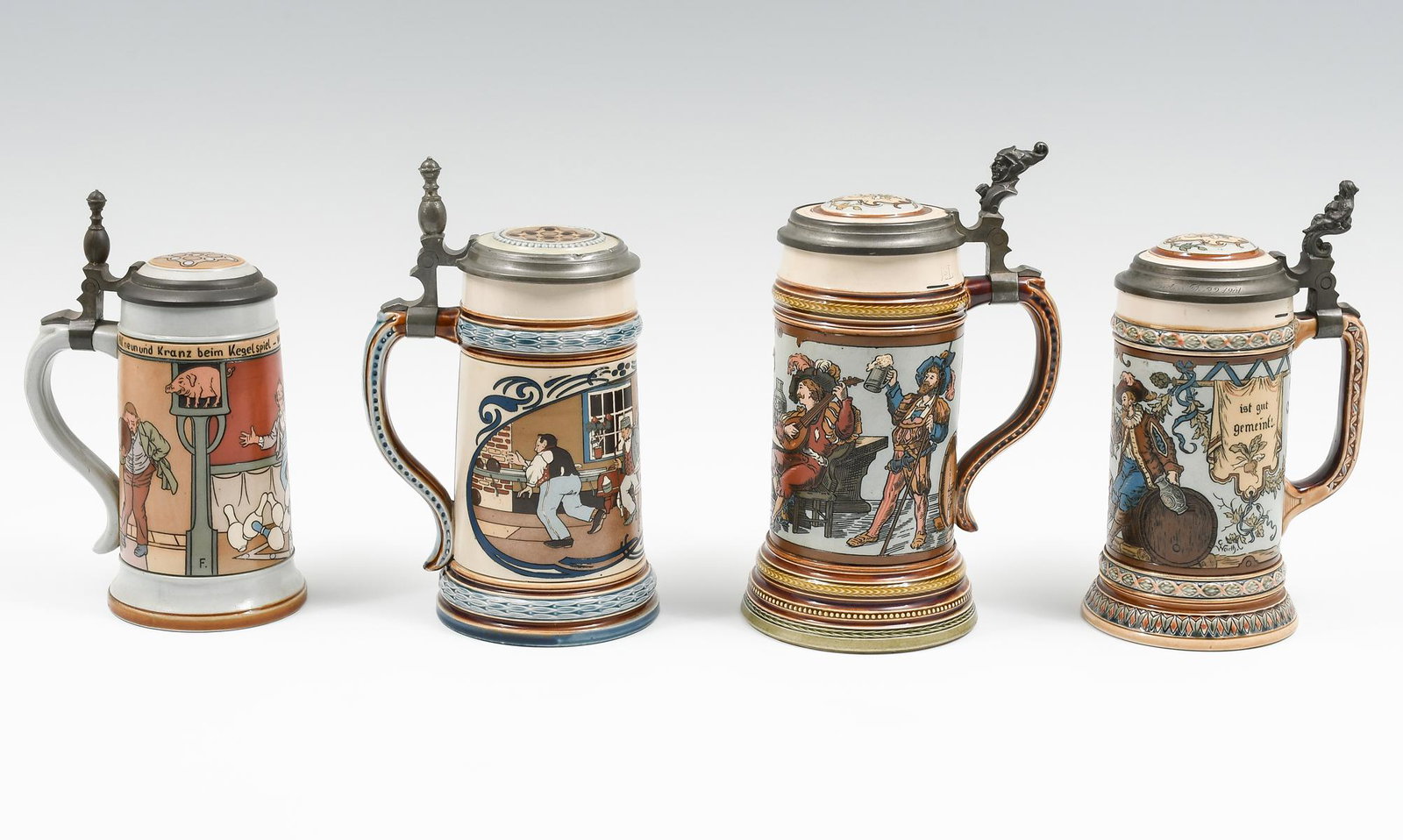 4 PC. METTLACH FIGURAL STEINS (1 of 9)
