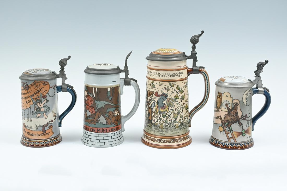 4 PC. METTLACH FIGURAL BEER STEINS (1 of 11)