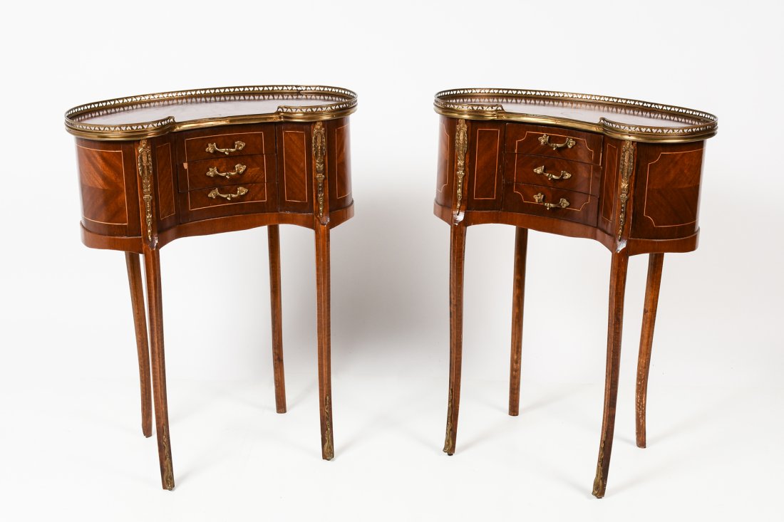 PAIR OF FRENCH GALLERY TOP KIDNEY TABLES (1 of 7)