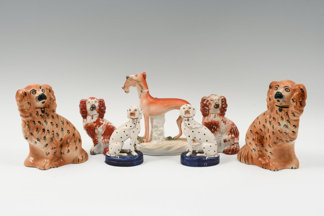 7 PC. ENGLISH STAFFORDSHIRE PORCELAIN DOGS (1 of 5)