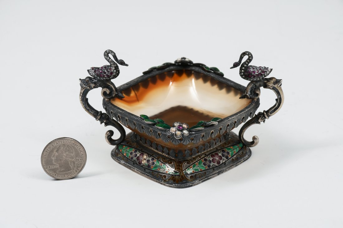 CONTINENTAL SILVER MOUNTED AGATE BOWL (1 of 5)