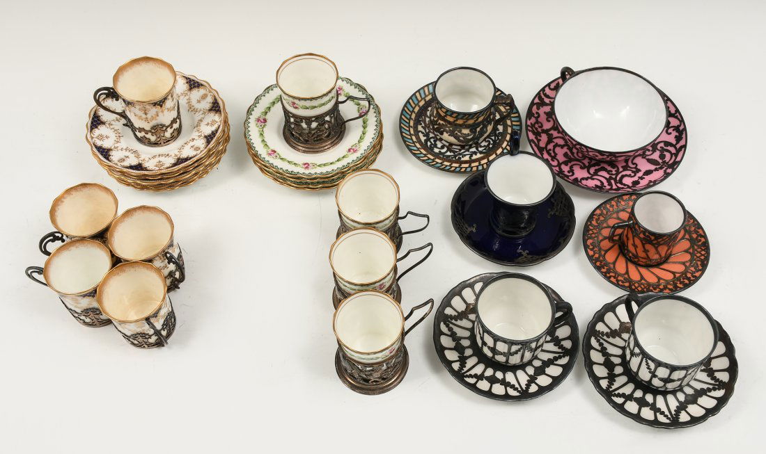 15 PC. STERLING OVERLAYED TEACUPS & SAUCERS (1 of 6)