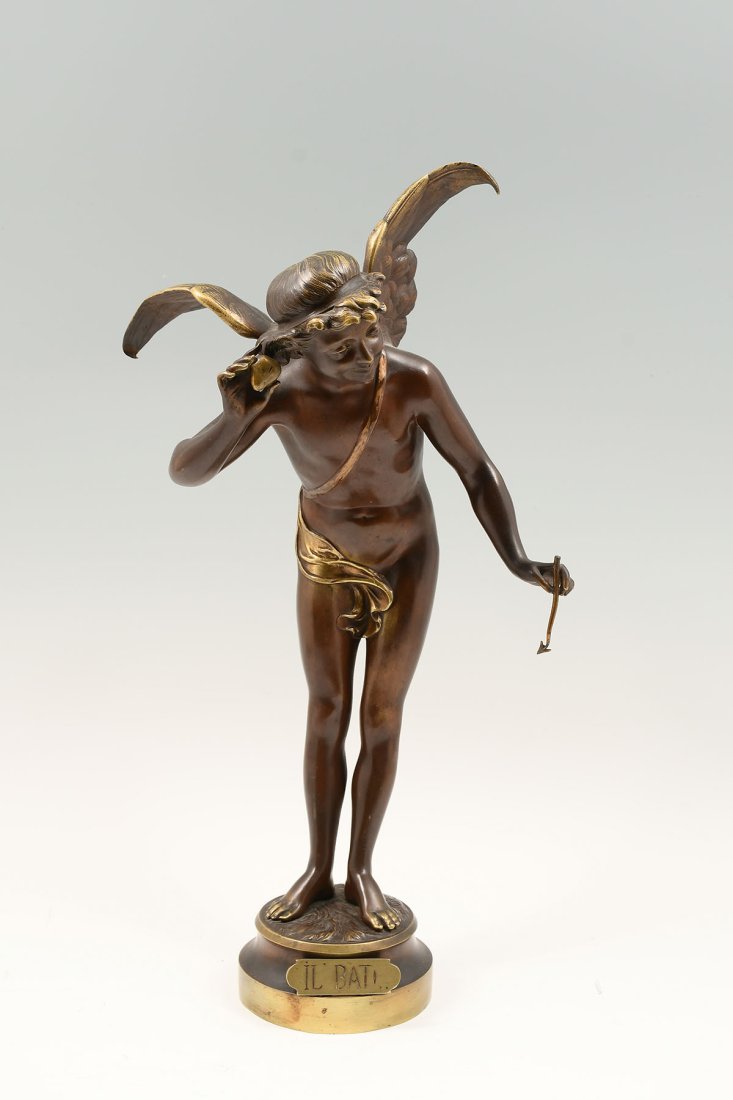 BRONZE OF A WINGED BOY SIGNED H. GIRAUD  "IL BAT" (1 of 8)