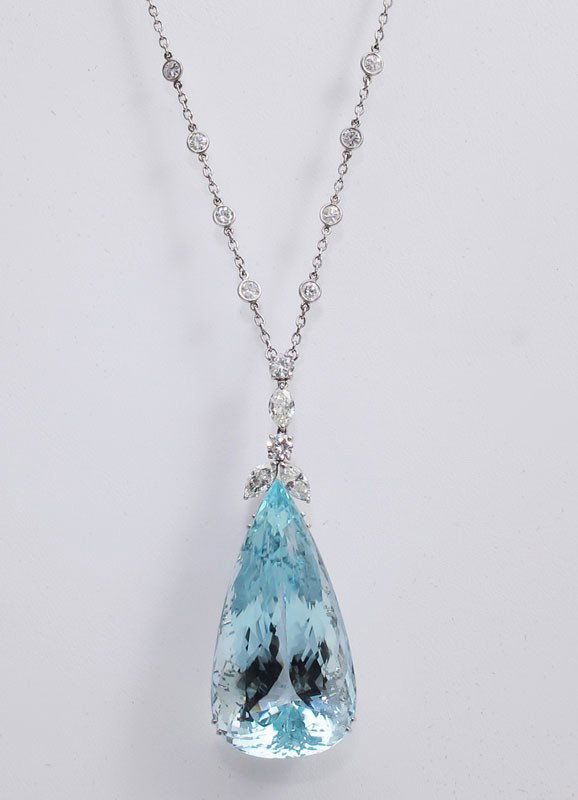 93.91 CT AQUAMARINE PLATINUM NECKLACE w /DIAMONDS - 2