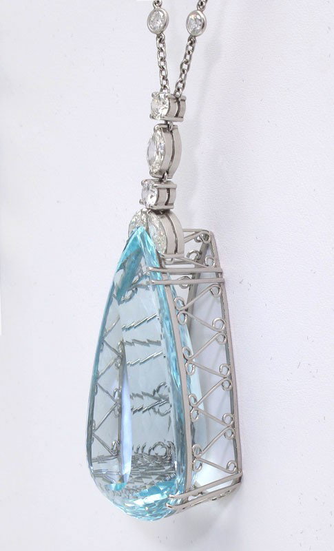 93.91 CT AQUAMARINE PLATINUM NECKLACE w /DIAMONDS - 3