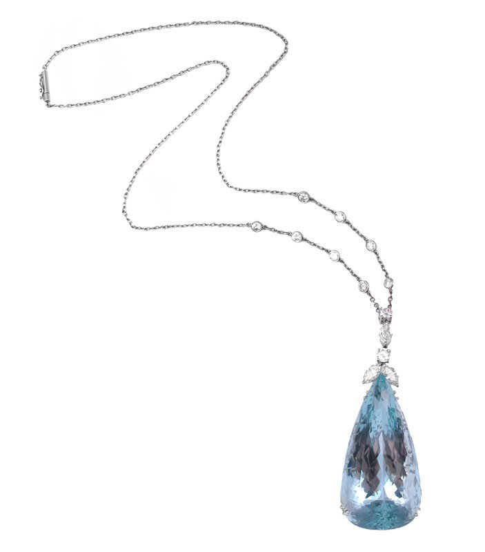 93.91 CT AQUAMARINE PLATINUM NECKLACE w /DIAMONDS - 4