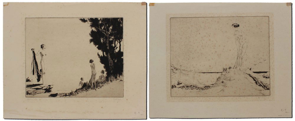 2 PC NAT LONG NUDE ETCHING LOT: LONG, Nat, (British, 20TH C): 2 Piece Etching Lot to include 1) ''Morning'', female nudes bathing, 11 1/2'' x 14 1/4'' with margins, pencil signed in the lower right corner, titled lower left, numbere