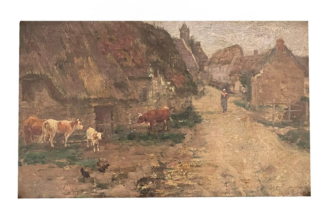 PAUL VAYSON VILLAGE PAINTING WITH COWS (1 of 3)