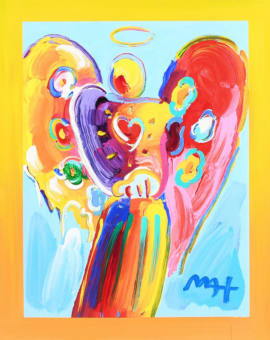 LARGE PETER MAX ANGEL WITH HEART II OVERPAINTED SERIGRAPHY (1 of 5)