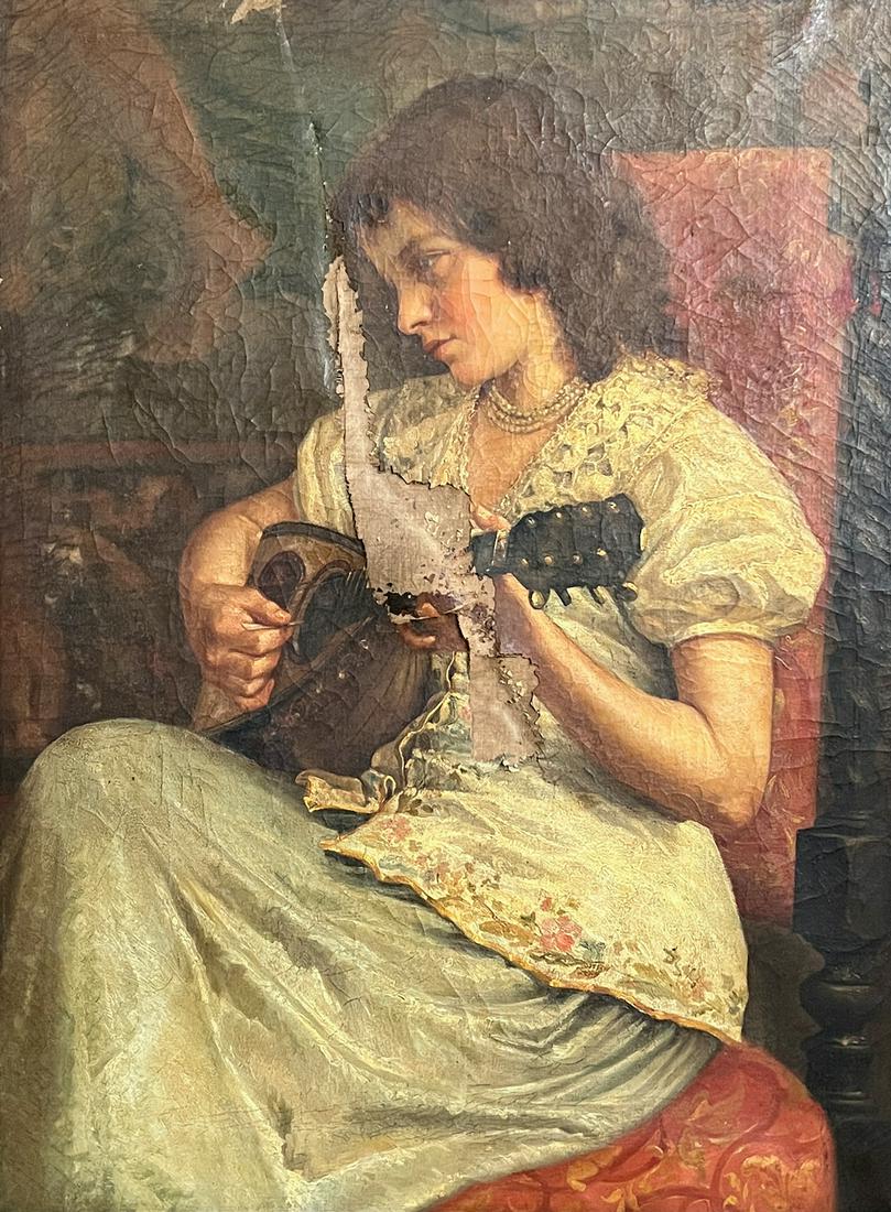 FINE 19TH CENTURY PRE-RAPHAELITE? MANDOLIN PLAYER (1 of 5)