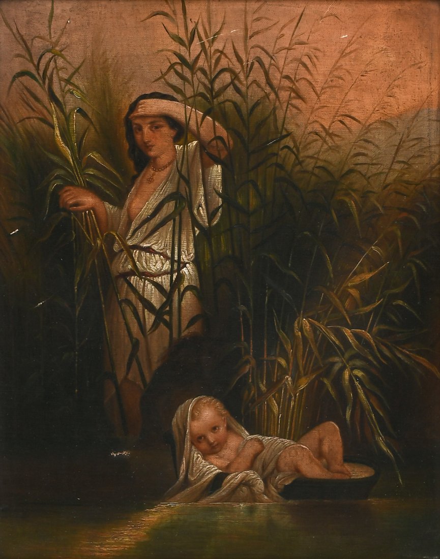 EXCEPTIONAL 19TH CENTURY PAINTING OF BABY MOSES AND THE PHAROAH'S DAUGHTER (1 of 4)