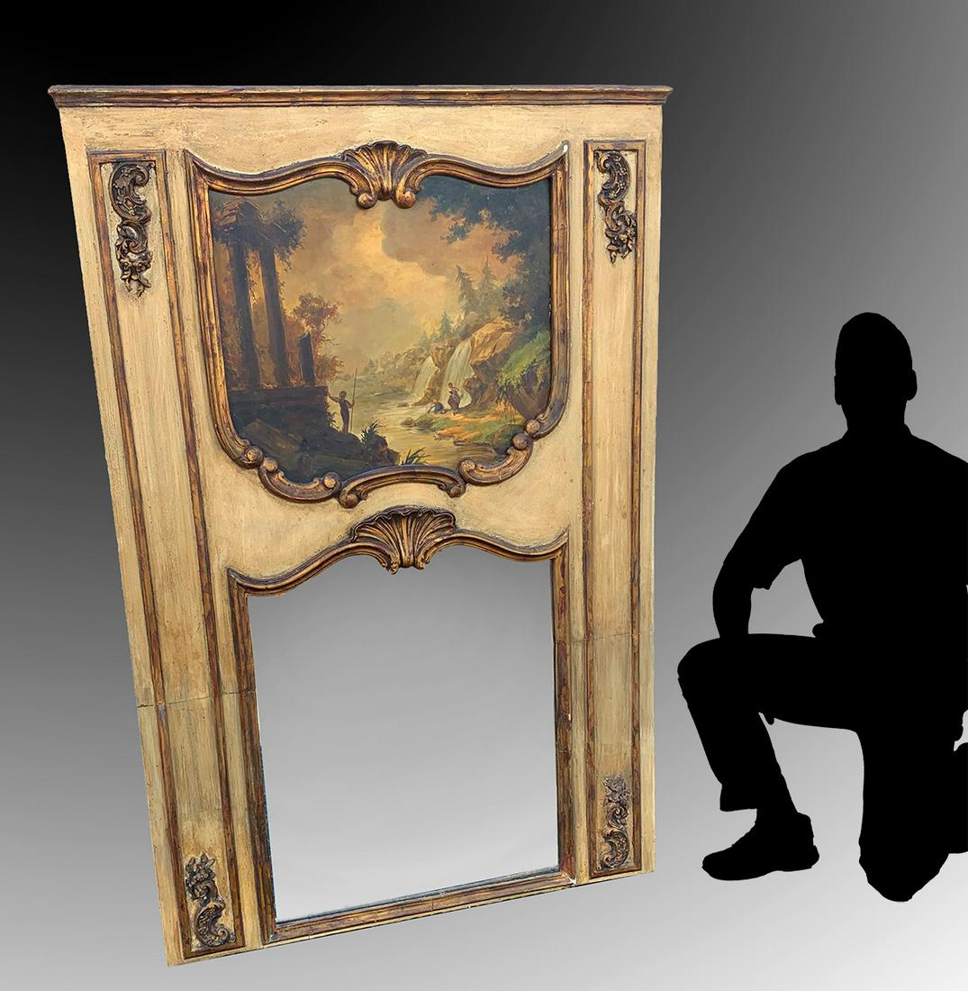 FRENCH SCENIC PAINTED TRUMEAU MIRROR (1 of 4)