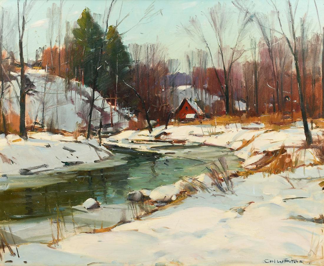 CARL PETERS IMPRESSIONIST WINTER STREAM LANDSCAPE (1 of 5)