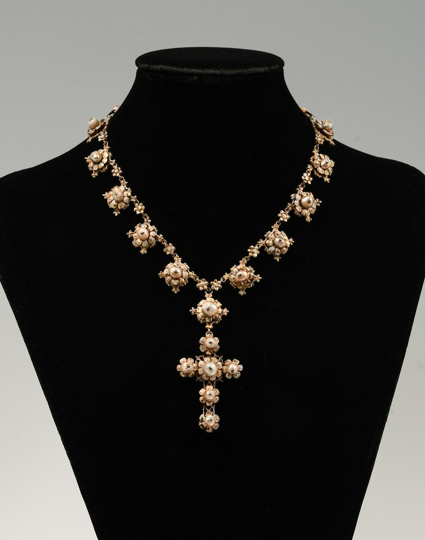 ANTIQUE SILVER CROSS IN BOX W/ PEARLS (1 of 7)