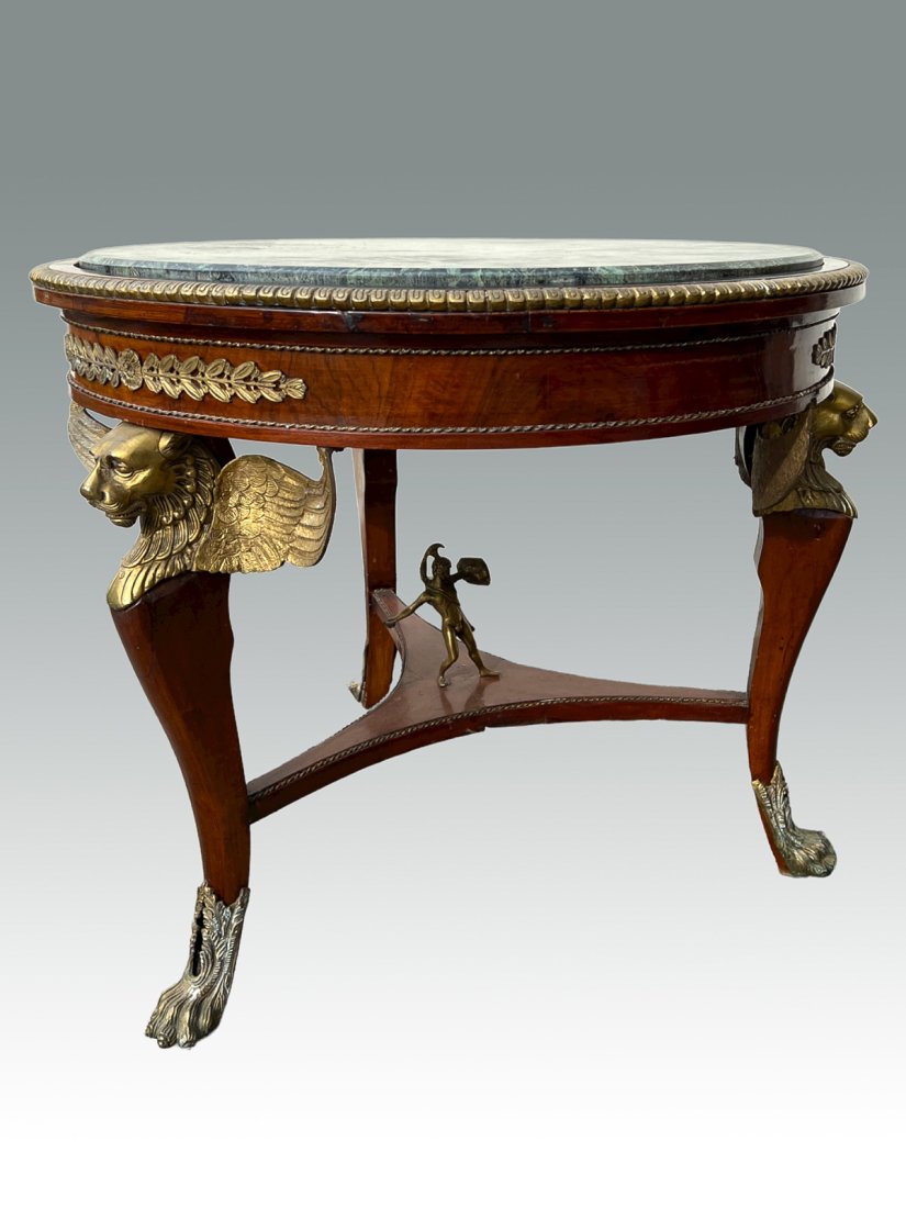 BRONZE WINGED LION MARBLE TOP TABLE (1 of 6)