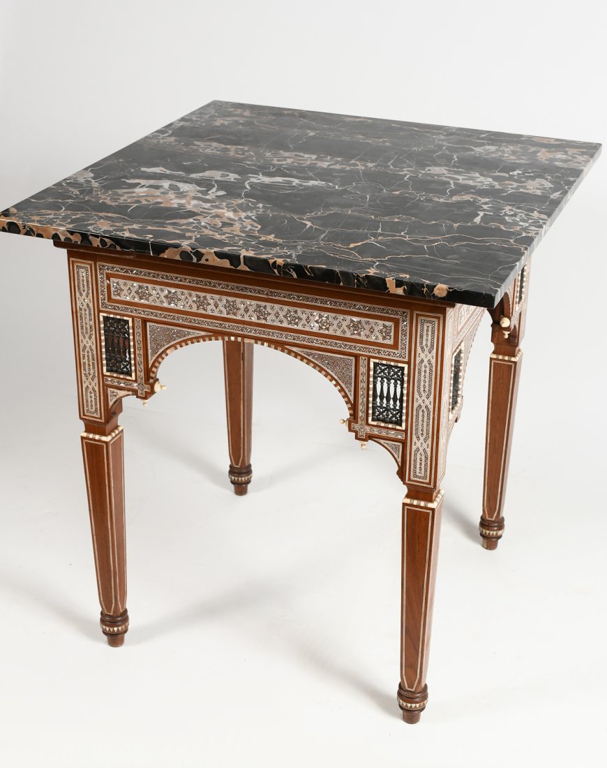 MARBLE TOP INLAID OTTOMAN TABLE (1 of 7)
