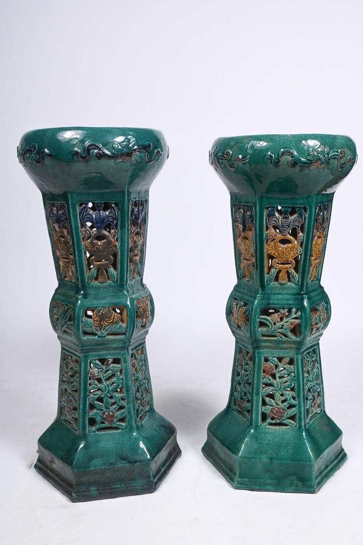 2 CHINESE STONEWARE PEDESTALS (1 of 5)