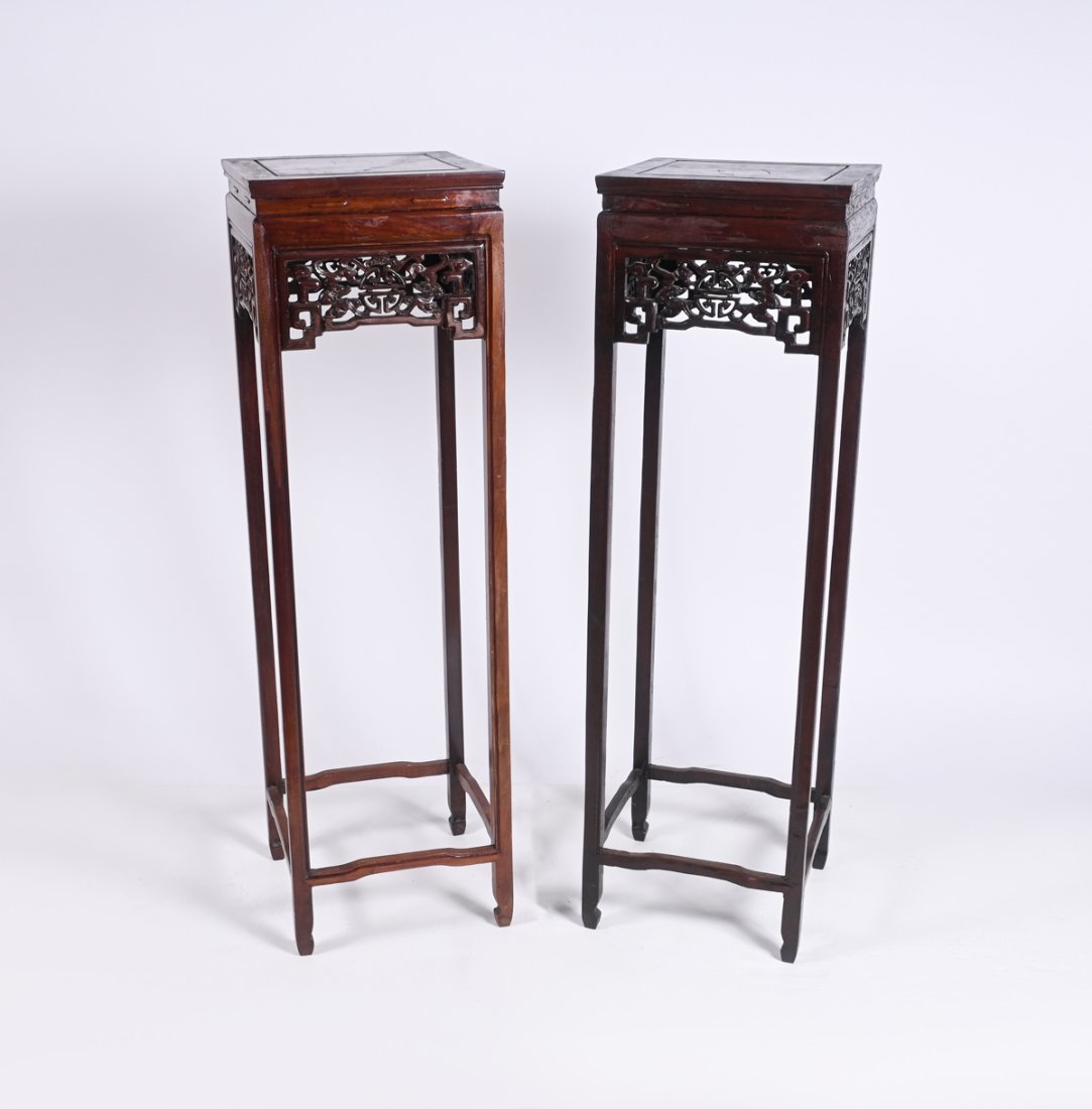 PAIR OF TALL CARVED CHINESE PLANT STANDS (1 of 7)
