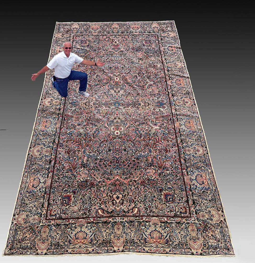 RARE PALATIAL ANTIQUE PERSIAN KERMAN HAND KNOTTED WOOL CARPET (1 of 6)