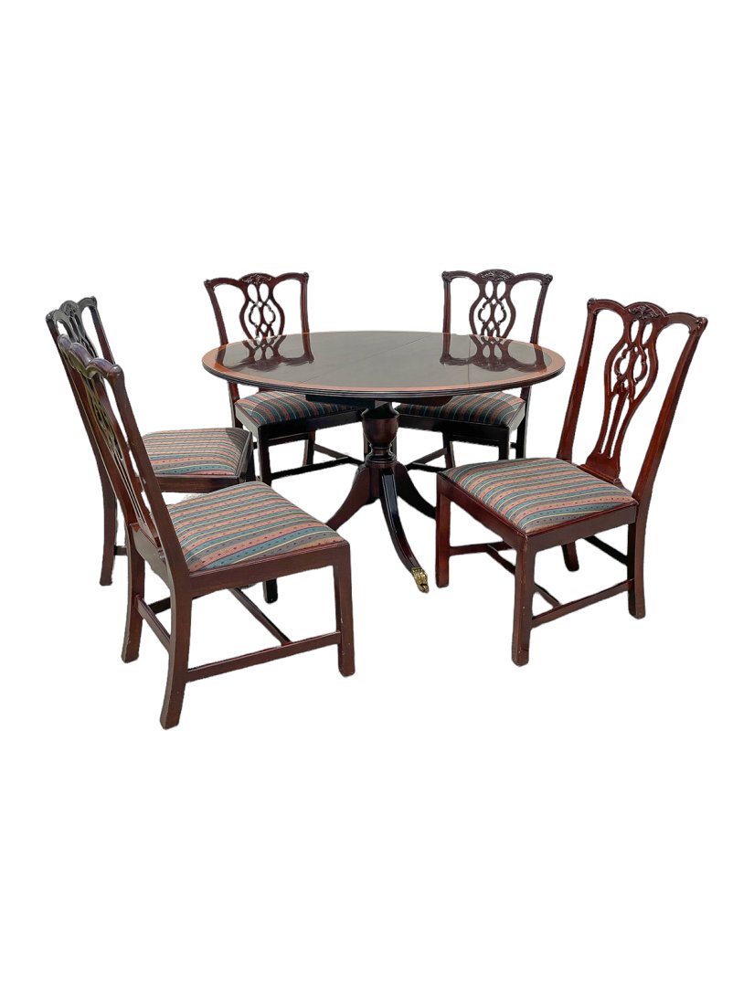 STICKLEY BANDED MAHOGANY DINING TABLE W 5 CHAIRS Sep 17, 2022 Burchard Galleries Inc in FL