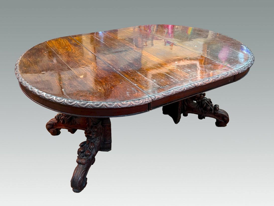 CARVED HORNER ERA DINING TABLE W/ 4 LEAVES (1 of 6)