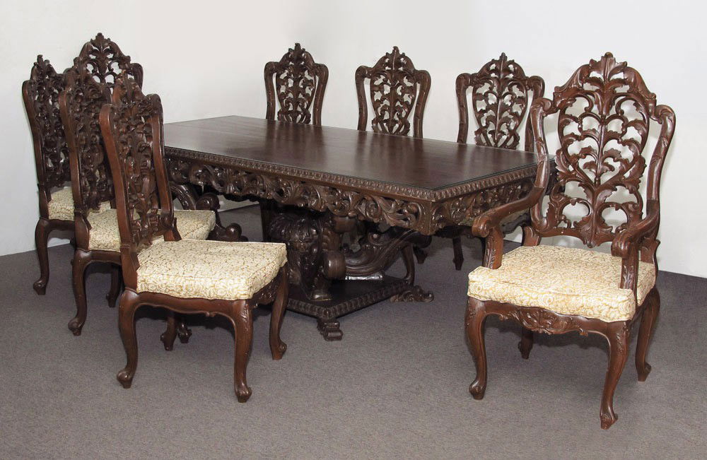 35 ORNATE 9 PIECE CARVED DINING ROOM SET