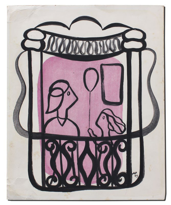 AMELIA PELAEZ PAINTING CUBAN ARTIST: PELAEZ, Amelia, (Cuban, 1897-1968): Two Figures on a Terrace, Watercolor and Gouache on Paper, 13 5/8'' x 11 1/4'', unframed.