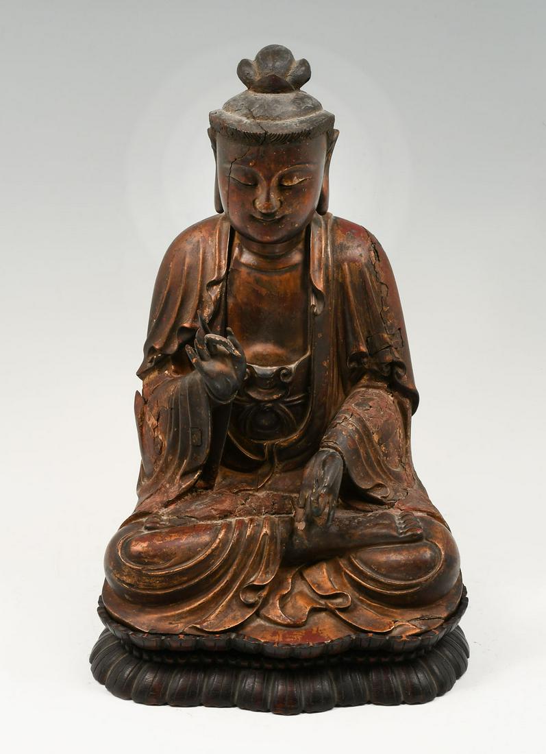 EARLY CARVED & GILT-SEATED TIBETAN BUDDHA (1 of 9)