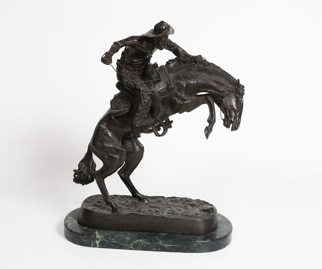 BRONZE COWBOY AND HORSE WOOLY CHAPS AFTER REMINGTON (1 of 6)