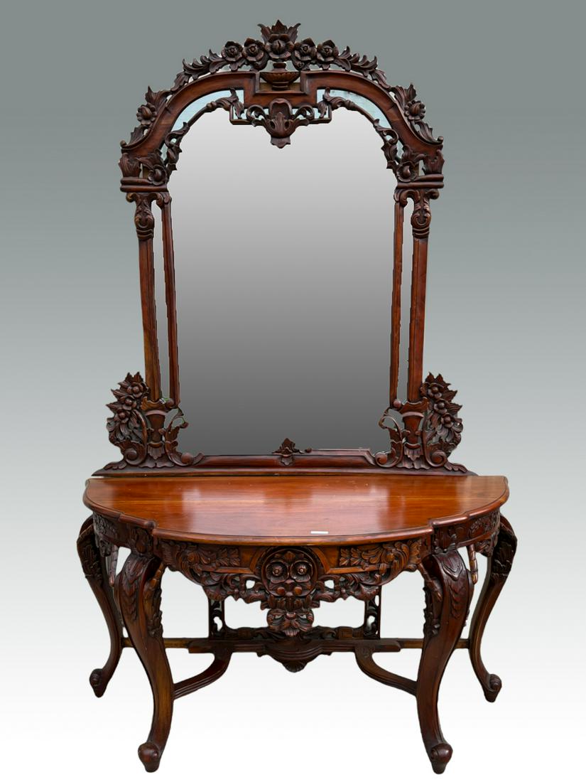 ORNATELY CARVED CONTEMPORARY HALL TABLE & MIRROR (1 of 5)