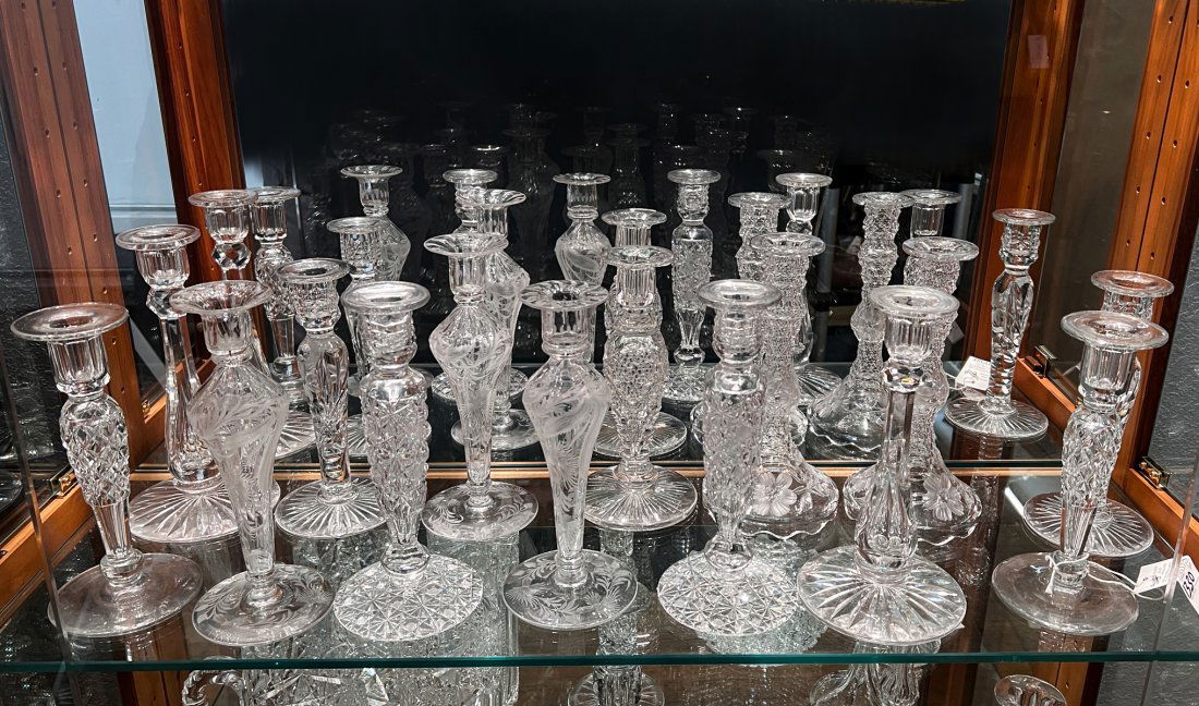 14 PC. CRYSTAL & GLASS CANDLESTICKS (1 of 1)
