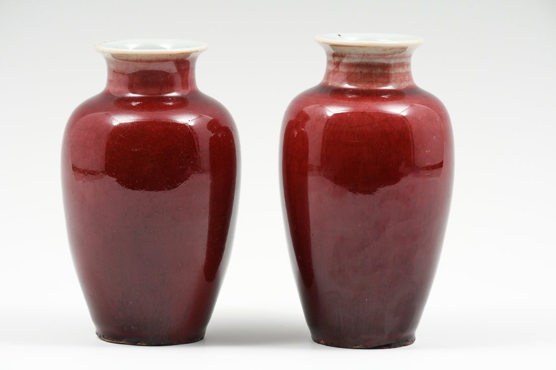 PAIR 19TH-CENTURY CHINESE PIGEON BLOOD VASES (1 of 6)