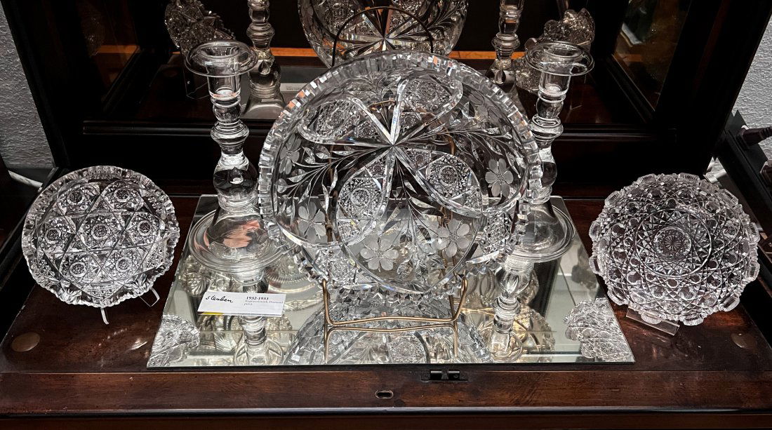 5 PC. CUT GLASS & STEUBEN SIGNED CANDLESTICKS (1 of 3)