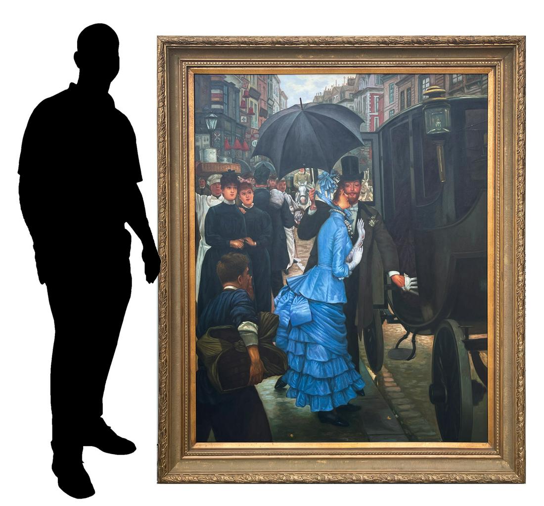 LARGE DECORATIVE PAINTING OF BUSY EUROPEAN STREET (1 of 4)